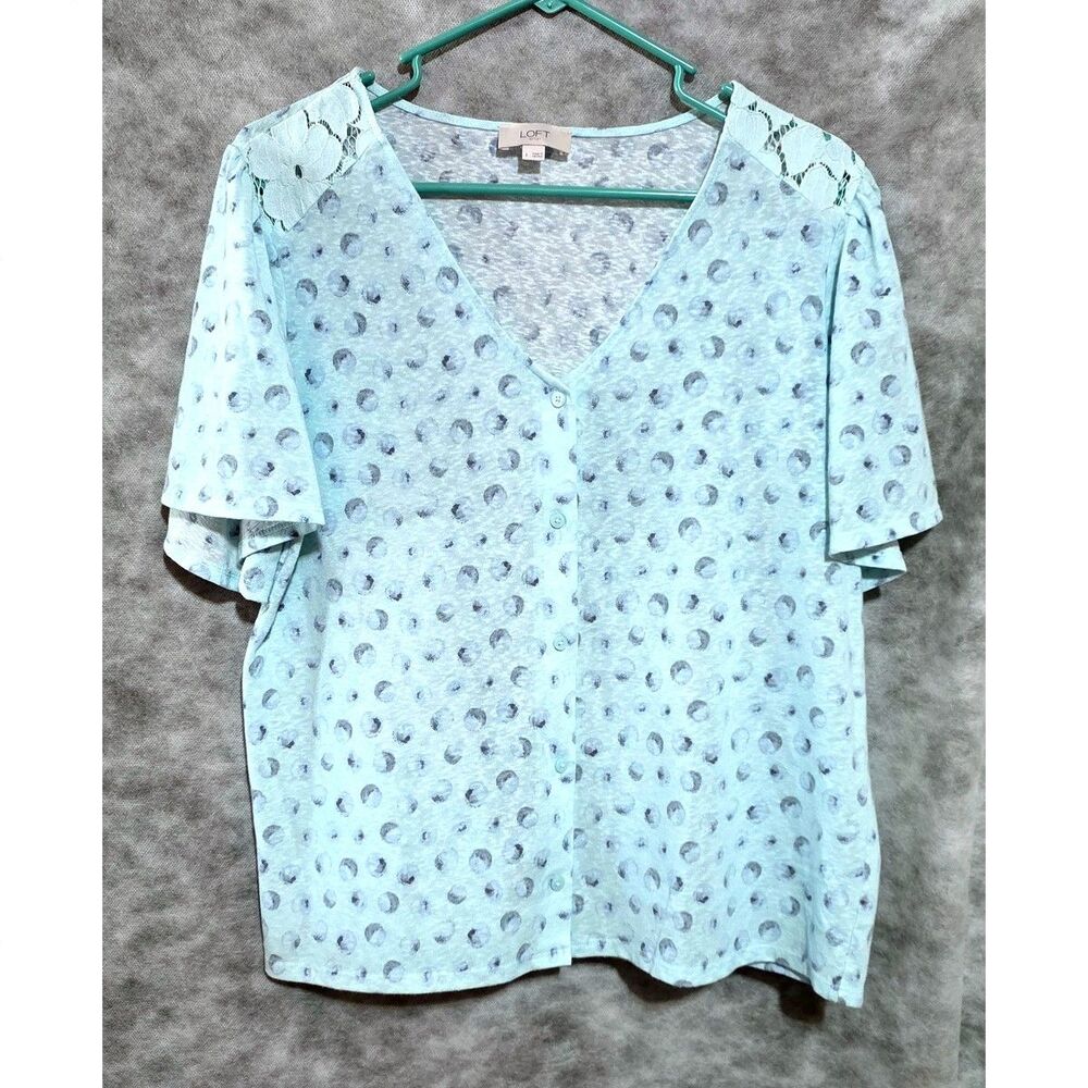 Loft Outlet top Wmns Sz L sea-green short sleeves whimsy sweet
